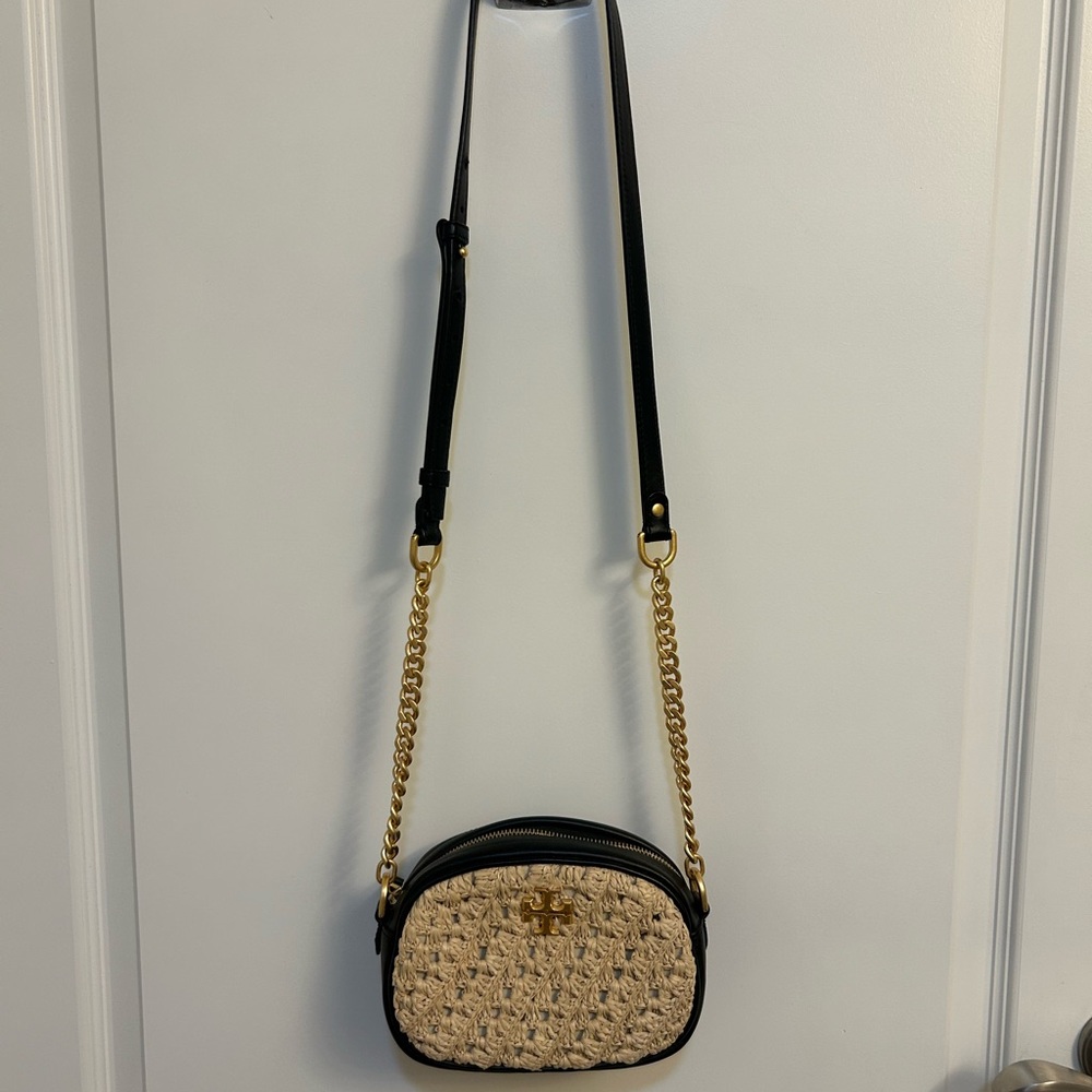 Tory Burch Woven Black and Tan Crossbody Bag